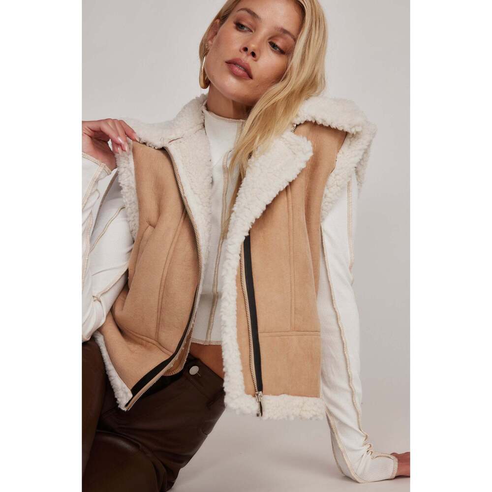 12th Tribe Penny Lane Sherpa Lined Beige Vest Size M